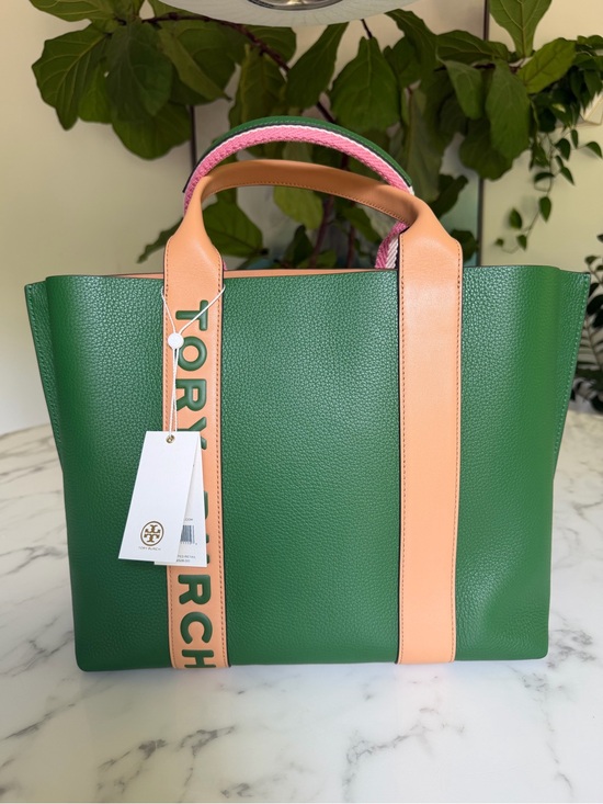 Tory Burch Handbags - NWT Tory Burch Perry Multi Stripe Leather Triple Compartment Tote Arugula Green